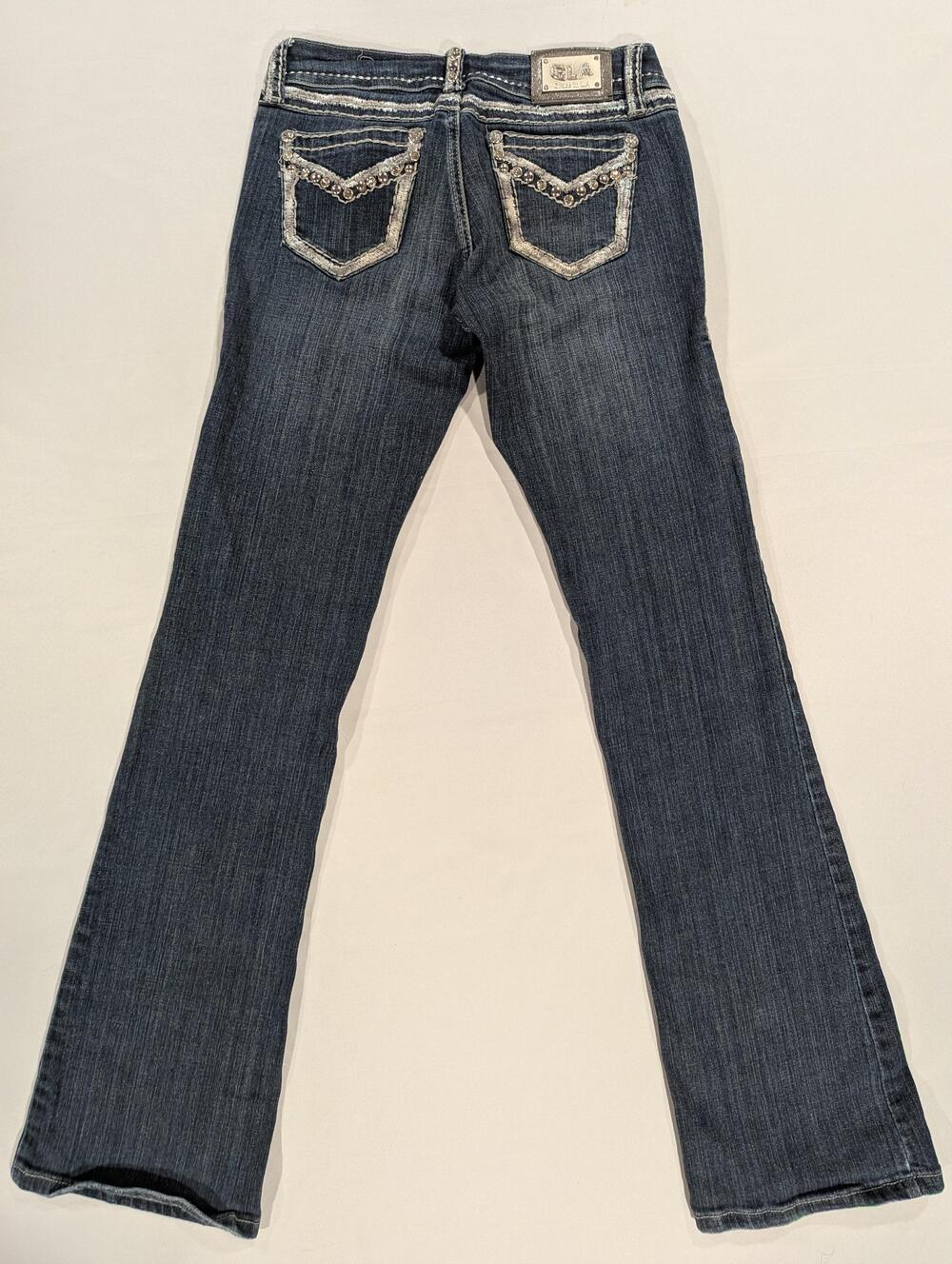Grace In LA Jeans Juniors 3 Blue Med Wash Low Rise Bootcut Rhinestone Denim